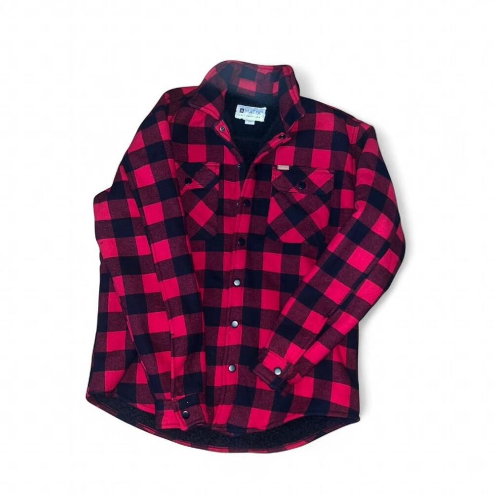 Matix Men's Red and Black Buffalo Plaid Flannel Sherpa Jacket SZ M
